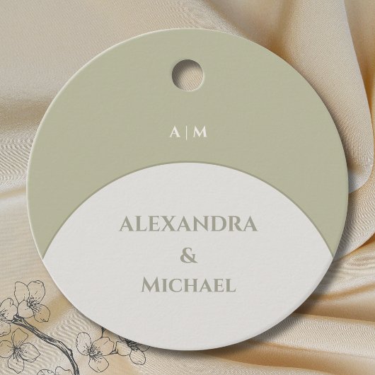 Sage Green Monogram Japandi Huwelijk Bedankt Bedankjes Labels