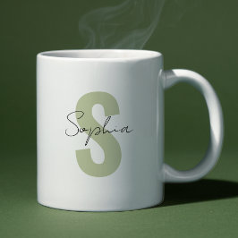 Sage Green Monogram Letter Kalligrafie Naam Koffiemok