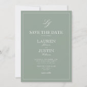 Sage Green Monogram Modern Script De datum opslaan Kaart (Voorkant)
