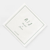 Sage Green Monogram Naam Elegant Script Wedding Servet (Hoek)