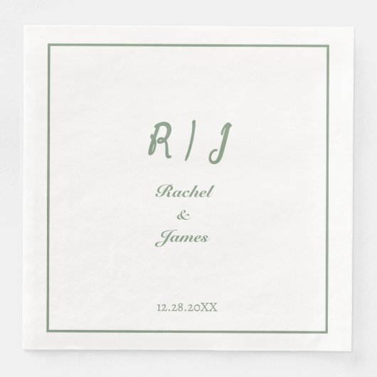 Sage Green Monogram Naam Elegant Script Wedding Servet (Voorkant)