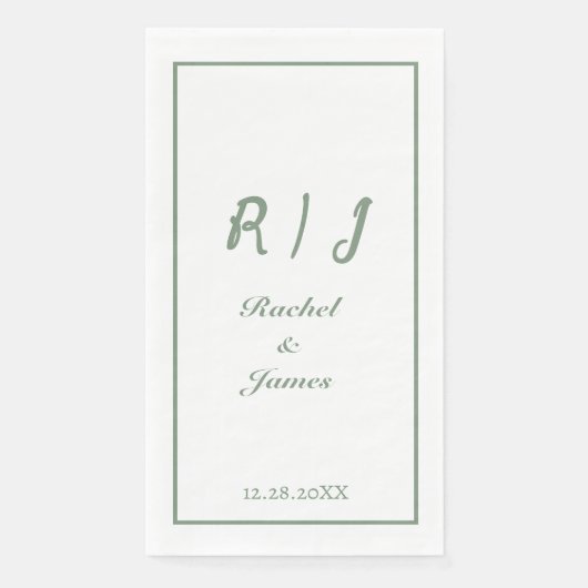 Sage Green Monogram Naam Elegant Script Wedding Servet (Voorkant)