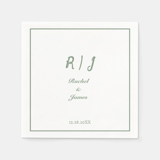 Sage Green Monogram Naam Elegant Script Wedding Servet (Voorkant)