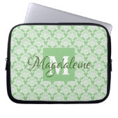 Sage Green Monogram & Name  Damask Pattern Laptop Sleeve (Voorkant)