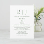 Sage Green Monogram QR Code Classy Minimal Wedding Kaart (Staand voorkant)