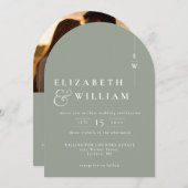 Sage Green Monogram QR Code Foto Wedding Arch Kaart (Voorkant / Achterkant)