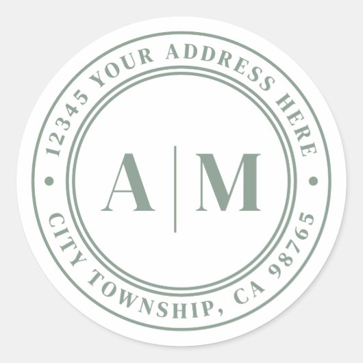 Sage Green Monogram Return Address Ronde Sticker (Voorkant)
