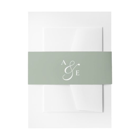 Sage Green Monogram Script Ampersand Uitnodigingen Wikkel (Voorkant Voorbeeld)