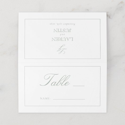 Sage Green Monogram Script Trouwtafel Nummer (Buitenkant ongevouwen)