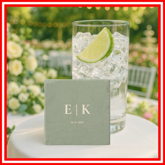 Sage Green Monogram Wedding Stenen Onderzetter