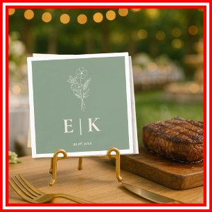 Sage Green Monogram Wildflower Wedding Servet