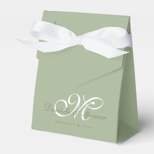 Sage green monogrammed custom bruiloft bedankdoosjes (Voorkant Zijde)