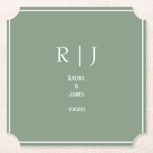Sage Green Monograms Eenvoudige Elegante Moderne H Kartonnen Onderzetters