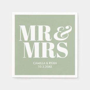 Sage Green Mr & Mrs Gepersonaliseerde bruiloft ser Servet