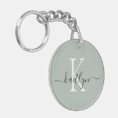 Sage Green Name Initiaal monogram Sleutelhanger (Voorkant Links)