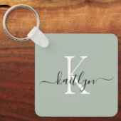 Sage Green Name Initiaal monogram Sleutelhanger (Voorkant)