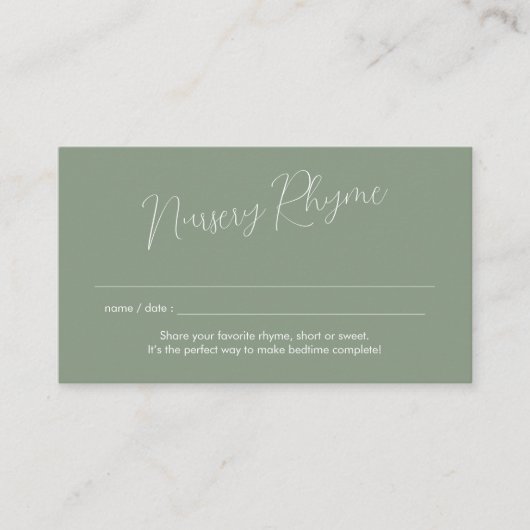 Sage Green Nursery Rhyme Baby Shower Simple Informatiekaartje (Voorkant)