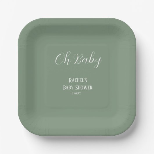 Sage Green Oh Baby Script Schattige Modern Baby sh Papieren Bordje (Voorkant)