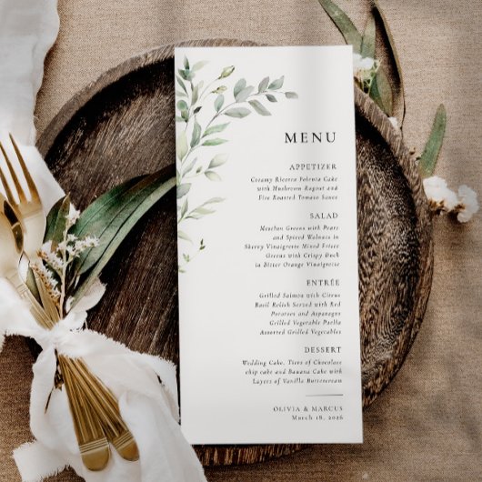 Sage Green Olive Botanical Elegant Wedding Menu