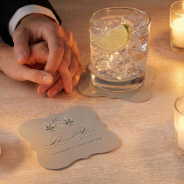 Sage Green Olive Branch Monogram Thank You Card Kartonnen Onderzetters