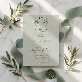 Sage Green Olive Branch Monogram Wedding Kaart