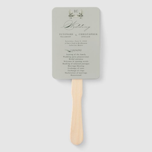 Sage Green Olive Branch Monogram Wedding Program  Handwaaier (Voorkant)