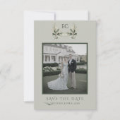 Sage Green Olive Branch Monogram Wedding Save The Date (Voorkant)