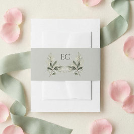 Sage Green Olive Branch Monogram Wedding Uitnodigingen Wikkel