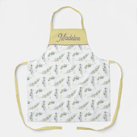 Sage Green Olive Branch Pattern Custom Name Schort (Voorkant)