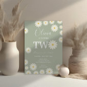 Sage Green Olive Daisy Bloemen 2e Verjaardagsfeest Kaart
