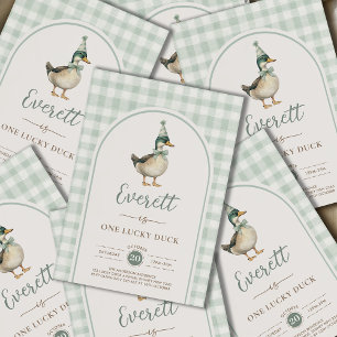 Sage Green One Lucky Duck 1e verjaardag Kaart