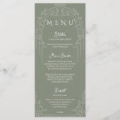 Sage Green Ornate Arch Botanical Wedding Dinner  Menu (Voorkant)