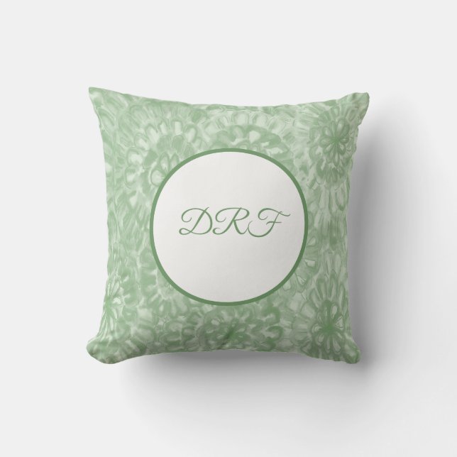 Sage Green Painted Flowers met Monogram Kussen (Voorkant)
