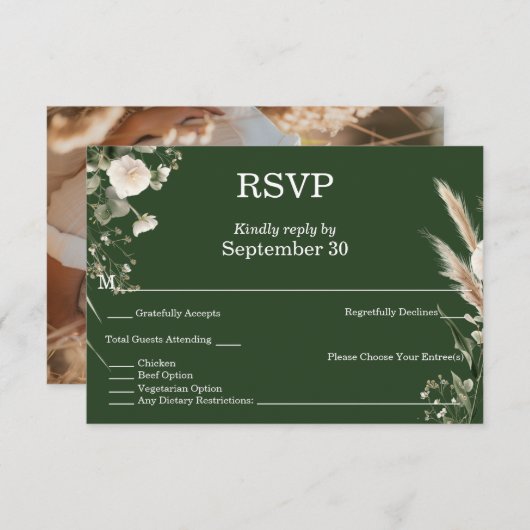 Sage Green & Pampas Boho RSVP Kaart (Voorkant / Achterkant)