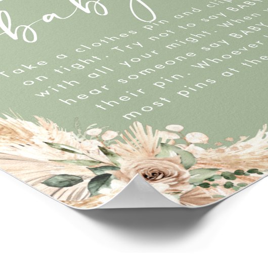Sage Green Pampas Grass Baby shower Poster (Hoek)