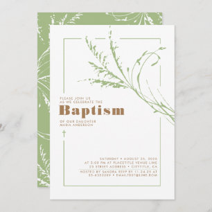 Sage Green Pampas Grass Modern Minimalist Baptisme Kaart