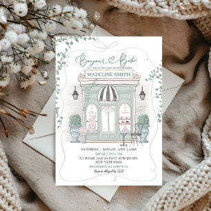 Sage Green Parijse Café Bounjour Bebe Baby shower Kaart