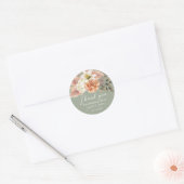 Sage Green Peach Floral Mariage Sticker Merci (Enveloppe)
