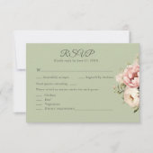 Sage Green Peony Floral RSVP Card (Devant)