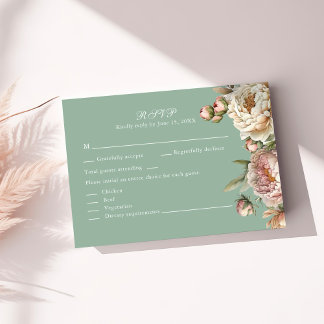 Sage Green Peony Garden Wedding RSVP Card Kaartje