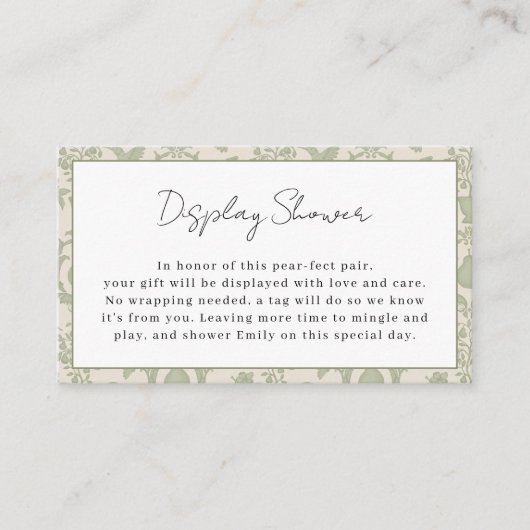 Sage Green Perfect Pear Display Douche Insert Kaar Informatiekaartje (Voorkant)