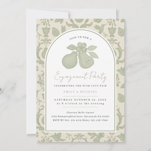 Sage Green Perfect Pear Engagement Party Kaart (Voorkant)