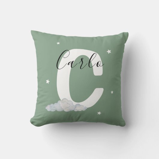 Sage Green Personalized Baby Name Pillow Custom Kussen (Voorkant)