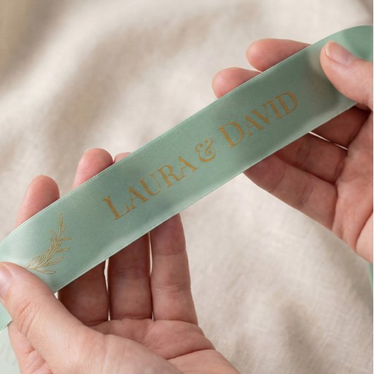 Sage Green Personalized Wedding Gift Ribbon Lint