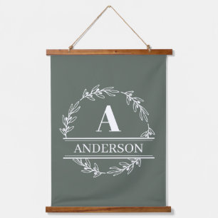 Sage Green Persoonlijke gezinsmonogram Muur Hangend Wandkleed