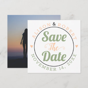 Sage green, perziktypografie foto op de achterkant save the date