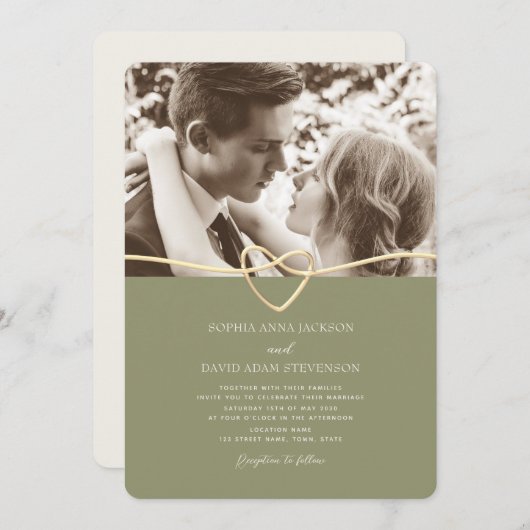 Sage Green Photo Faire-part de mariage avec code Q (Devant / Derrière)