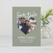 Sage Green Photo Modern Script Save the Date (Staand voorkant)