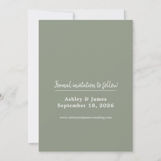 Sage Green Photo Modern Script Save the Date (Achterkant)