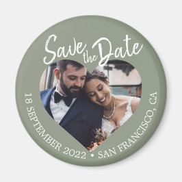 Sage Green Photo Modern Script Save the Date Magneet